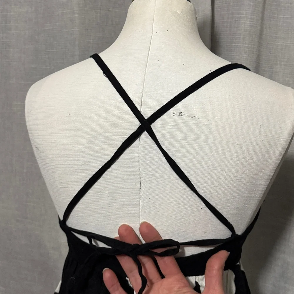 A & F Cotton Linen Maxi Dress-Black/White-Sz xs-Fitted Bodice-Pockets-ZipUp Back